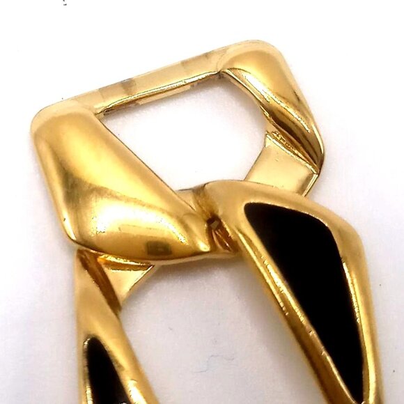 Napier Signed Bracelet Gold-Tone Black Enamel Art Deco Link Chain Style 7" Long - Picture 4 of 12
